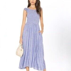 Free People Blue Striped Midi Dress